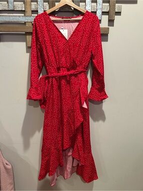 Bloomchic red Polka Dot faux Wrap Dress